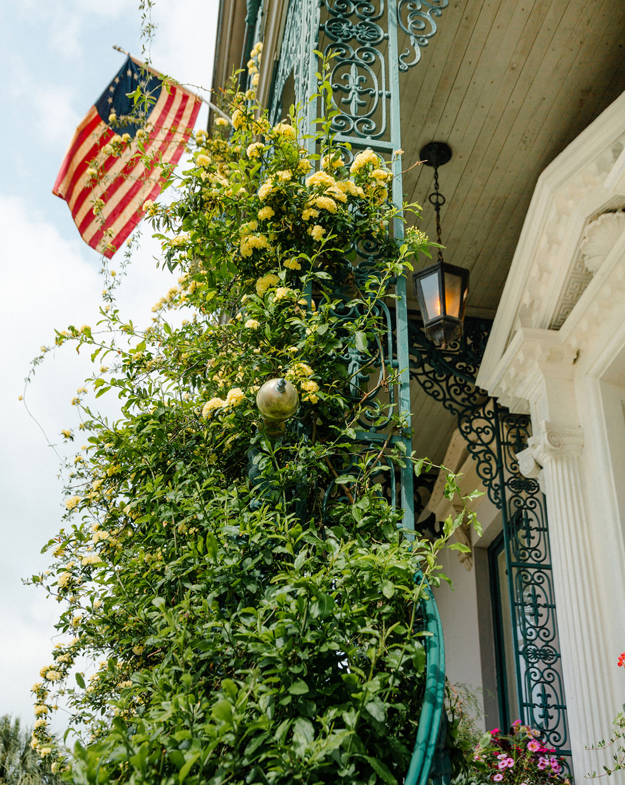 Historic Charleston Building with American Flag